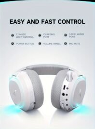 Alternative view of wireless gaming headset - 2.4ghz   latency, noise-canceling microphone, 7.1 surround sound, glowing led lights, usb-c transmitter with usb-a adapter for ps5, ps4, pc, closed- , rechargeable lithium battery, 1200mah, gaming headset | modern gaming headset | noise cancelling headset