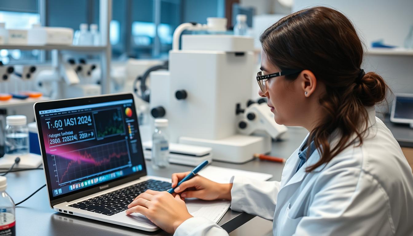Researcher using Apple MacBook Pro (2024) for data analysis Researcher using Apple MacBook Pro (2024) for data analysis